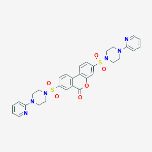 molecular formula C31H30N6O6S2 B2572230 3,8-bis((4-(pyridin-2-yl)piperazin-1-yl)sulfonyl)-6H-benzo[c]chromen-6-one CAS No. 867041-08-5
