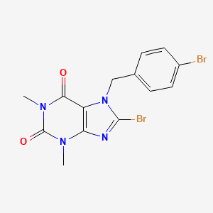 molecular formula C14H12Br2N4O2 B2572239 8-bromo-7-(4-bromobenzyl)-1,3-dimethyl-2,3,6,7-tetrahydro-1H-purine-2,6-dione CAS No. 255730-99-5