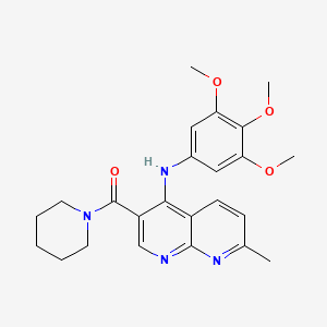 molecular formula C24H28N4O4 B2572246 (7-Methyl-4-((3,4,5-trimethoxyphenyl)amino)-1,8-naphthyridin-3-yl)(piperidin-1-yl)methanone CAS No. 1251689-50-5