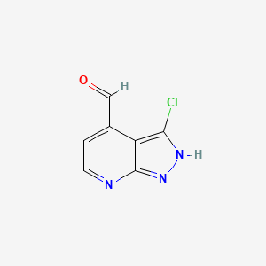 molecular formula C7H4ClN3O B2572266 3-chloro-1H-pyrazolo[3,4-b]pyridine-4-carbaldehyde CAS No. 2034402-69-0