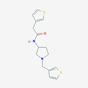 molecular formula C15H18N2OS2 B2572292 2-(噻吩-3-基)-N-{1-[(噻吩-3-基)甲基]吡咯烷-3-基}乙酰胺 CAS No. 2097932-30-2