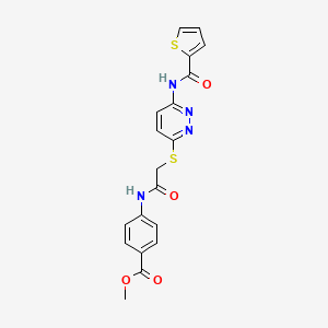 molecular formula C19H16N4O4S2 B2572313 Methyl 4-(2-((6-(thiophene-2-carboxamido)pyridazin-3-yl)thio)acetamido)benzoate CAS No. 1021136-65-1