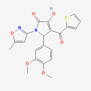 molecular formula C21H18N2O6S B2572335 5-(3,4-dimethoxyphenyl)-3-hydroxy-1-(5-methylisoxazol-3-yl)-4-(thiophene-2-carbonyl)-1H-pyrrol-2(5H)-one CAS No. 618873-41-9