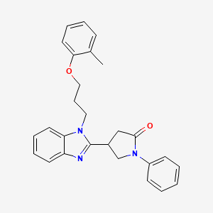 molecular formula C27H27N3O2 B2572340 4-[1-[3-(2-Methylphenoxy)propyl]benzimidazol-2-yl]-1-phenylpyrrolidin-2-one CAS No. 637754-90-6