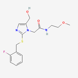 2-(2-((2-fluorobenzyl)thio)-5-(hydroxymethyl)-1H-imidazol-1-yl)-N-(2-methoxyethyl)acetamide