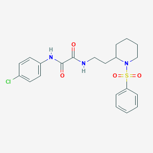 molecular formula C21H24ClN3O4S B2572367 N1-(4-chlorophenyl)-N2-(2-(1-(phenylsulfonyl)piperidin-2-yl)ethyl)oxalamide CAS No. 898444-46-7