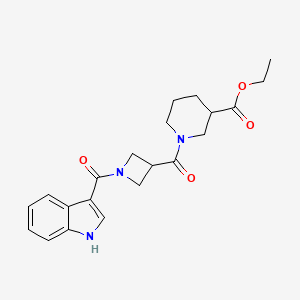 molecular formula C21H25N3O4 B2572380 1-(1-(1H-吲哚-3-羰基)氮杂环丁烷-3-羰基)哌啶-3-羧酸乙酯 CAS No. 1396845-44-5