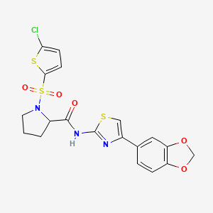 molecular formula C19H16ClN3O5S3 B2572385 N-(4-(benzo[d][1,3]dioxol-5-yl)thiazol-2-yl)-1-((5-chlorothiophen-2-yl)sulfonyl)pyrrolidine-2-carboxamide CAS No. 1101878-92-5