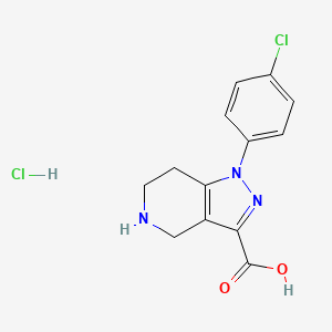 molecular formula C13H13Cl2N3O2 B2572393 1-(4-Chlorophenyl)-4,5,6,7-tetrahydropyrazolo[4,3-c]pyridine-3-carboxylic acid;hydrochloride CAS No. 1279836-67-7