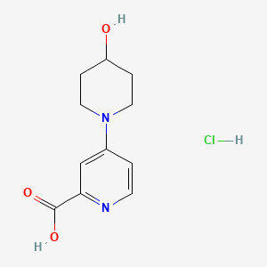 molecular formula C11H15ClN2O3 B2572396 4-(4-羟基哌啶-1-基)吡啶-2-羧酸盐酸盐 CAS No. 1909326-42-6