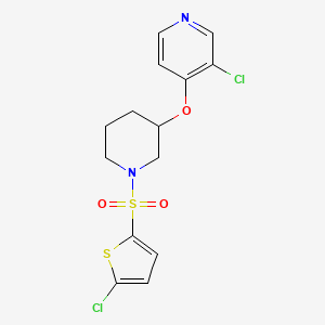 molecular formula C14H14Cl2N2O3S2 B2572401 3-Chloro-4-((1-((5-chlorothiophen-2-yl)sulfonyl)piperidin-3-yl)oxy)pyridine CAS No. 2034620-55-6