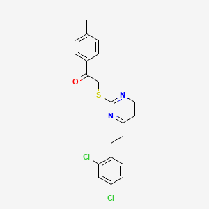 molecular formula C21H18Cl2N2OS B2572410 2-[4-[2-(2,4-二氯苯基)乙基]嘧啶-2-基]硫代-1-(4-甲基苯基)乙酮 CAS No. 866039-11-4