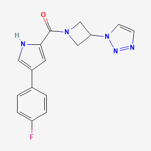 molecular formula C16H14FN5O B2572414 (3-(1H-1,2,3-triazol-1-yl)azetidin-1-yl)(4-(4-fluorophenyl)-1H-pyrrol-2-yl)methanone CAS No. 2034288-79-2