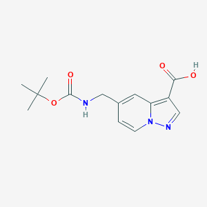 molecular formula C14H17N3O4 B2572418 5-[[(2-Methylpropan-2-yl)oxycarbonylamino]methyl]pyrazolo[1,5-a]pyridine-3-carboxylic acid CAS No. 1824114-11-5