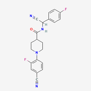 molecular formula C21H18F2N4O B2572421 1-(4-Cyano-2-fluorophenyl)-N-[cyano-(4-fluorophenyl)methyl]piperidine-4-carboxamide CAS No. 2223857-81-4