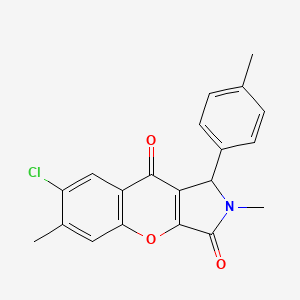 molecular formula C20H16ClNO3 B2572427 7-Chloro-2,6-dimethyl-1-(p-tolyl)-1,2-dihydrochromeno[2,3-c]pyrrole-3,9-dione CAS No. 886155-92-6