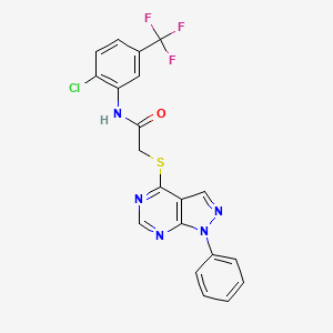 molecular formula C20H13ClF3N5OS B2572439 N-[2-chloro-5-(trifluoromethyl)phenyl]-2-({1-phenyl-1H-pyrazolo[3,4-d]pyrimidin-4-yl}sulfanyl)acetamide CAS No. 335223-81-9