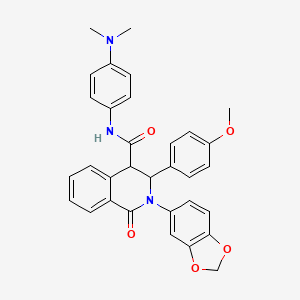 molecular formula C32H29N3O5 B2572443 (2-benzo[d]1,3-dioxolen-5-yl-3-(4-methoxyphenyl)-1-oxo(4-2,3,4-trihydroisoquinolyl))-N-(4-(dimethylamino)phenyl)formamide CAS No. 1022413-55-3