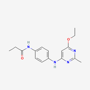 molecular formula C16H20N4O2 B2572505 N-(4-((6-乙氧基-2-甲基嘧啶-4-基)氨基)苯基)丙酰胺 CAS No. 946355-27-7