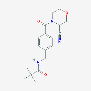 molecular formula C18H23N3O3 B2572507 N-[[4-(3-Cyanomorpholine-4-carbonyl)phenyl]methyl]-2,2-dimethylpropanamide CAS No. 2224256-89-5