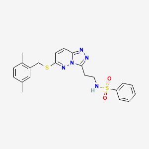 molecular formula C22H23N5O2S2 B2572509 N-(2-{6-[(2,5-dimethylbenzyl)thio][1,2,4]triazolo[4,3-b]pyridazin-3-yl}ethyl)benzenesulfonamide CAS No. 872997-03-0