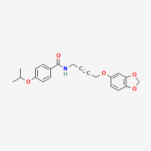 molecular formula C21H21NO5 B2572513 N-(4-(benzo[d][1,3]dioxol-5-yloxy)but-2-yn-1-yl)-4-isopropoxybenzamide CAS No. 1428348-65-5