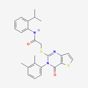 molecular formula C25H25N3O2S2 B2572517 2-{[3-(2,3-dimethylphenyl)-4-oxo-3,4-dihydrothieno[3,2-d]pyrimidin-2-yl]sulfanyl}-N-[2-(propan-2-yl)phenyl]acetamide CAS No. 1291868-16-0