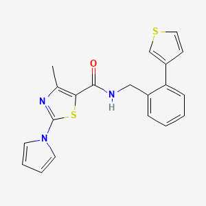 molecular formula C20H17N3OS2 B2572562 4-methyl-2-(1H-pyrrol-1-yl)-N-(2-(thiophen-3-yl)benzyl)thiazole-5-carboxamide CAS No. 1797713-88-2