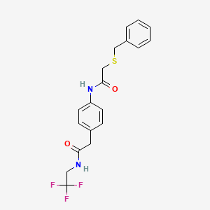 molecular formula C19H19F3N2O2S B2572571 2-(苄硫基)-N-(4-(2-氧代-2-((2,2,2-三氟乙基)氨基)乙基)苯基)乙酰胺 CAS No. 1234993-66-8