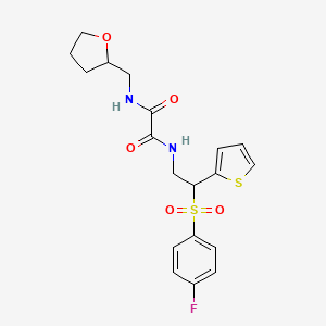 molecular formula C19H21FN2O5S2 B2572586 N1-(2-((4-fluorophenyl)sulfonyl)-2-(thiophen-2-yl)ethyl)-N2-((tetrahydrofuran-2-yl)methyl)oxalamide CAS No. 896329-70-7
