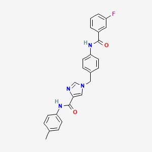 molecular formula C25H21FN4O2 B2572607 1-(4-(3-氟苯甲酰胺)苄基)-N-(对甲苯基)-1H-咪唑-4-甲酰胺 CAS No. 1251593-14-2