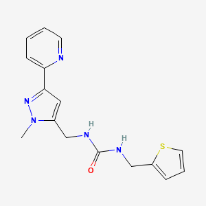 molecular formula C16H17N5OS B2572622 1-[(2-Methyl-5-pyridin-2-ylpyrazol-3-yl)methyl]-3-(thiophen-2-ylmethyl)urea CAS No. 2320537-30-0