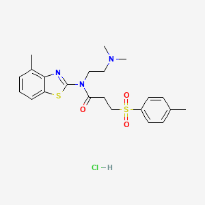 molecular formula C22H28ClN3O3S2 B2572633 N-(2-(dimethylamino)ethyl)-N-(4-methylbenzo[d]thiazol-2-yl)-3-tosylpropanamide hydrochloride CAS No. 1216389-71-7