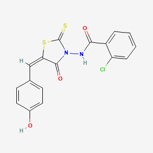 molecular formula C17H11ClN2O3S2 B2572645 2-chloro-N-[(5E)-5-[(4-hydroxyphenyl)methylidene]-4-oxo-2-sulfanylidene-1,3-thiazolidin-3-yl]benzamide CAS No. 300827-21-8