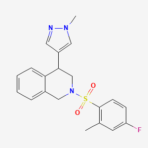 molecular formula C20H20FN3O2S B2572648 2-((4-fluoro-2-methylphenyl)sulfonyl)-4-(1-methyl-1H-pyrazol-4-yl)-1,2,3,4-tetrahydroisoquinoline CAS No. 2034535-04-9