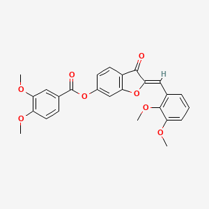 molecular formula C26H22O8 B2572653 (Z)-2-(2,3-dimethoxybenzylidene)-3-oxo-2,3-dihydrobenzofuran-6-yl 3,4-dimethoxybenzoate CAS No. 622792-42-1