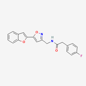 molecular formula C20H15FN2O3 B2572663 N-((5-(benzofuran-2-yl)isoxazol-3-yl)methyl)-2-(4-fluorophenyl)acetamide CAS No. 1105243-28-4