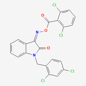 molecular formula C22H12Cl4N2O3 B2572665 3-{[(2,6-二氯苯甲酰)氧代]亚氨基}-1-(2,4-二氯苄基)-1,3-二氢-2H-吲哚-2-酮 CAS No. 320419-57-6