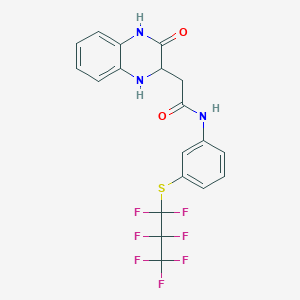 molecular formula C19H14F7N3O2S B2572672 2-(3-oxo-1,2,3,4-tetrahydroquinoxalin-2-yl)-N-(3-((perfluoropropyl)thio)phenyl)acetamide CAS No. 1031746-68-5