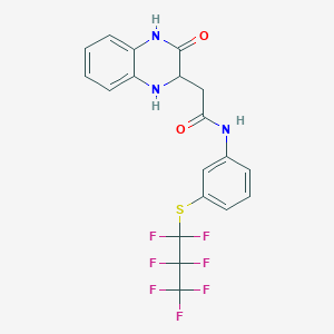 molecular formula C19H14F7N3O2S B2572672 N-[3-(1,1,2,2,3,3,3-heptafluoropropylsulfanyl)phenyl]-2-(3-oxo-2,4-dihydro-1H-quinoxalin-2-yl)acetamide CAS No. 1031746-68-5