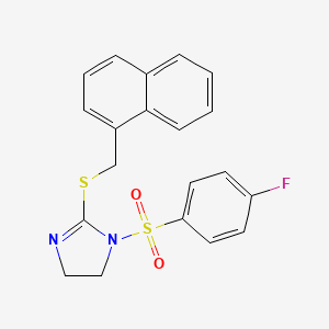 molecular formula C20H17FN2O2S2 B2572677 1-(4-fluorobenzenesulfonyl)-2-{[(naphthalen-1-yl)methyl]sulfanyl}-4,5-dihydro-1H-imidazole CAS No. 868218-64-8