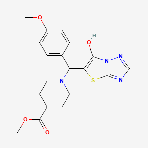 Methyl 1-((6-hydroxythiazolo[3,2-b][1,2,4]triazol-5-yl)(4-methoxyphenyl)methyl)piperidine-4-carboxylate