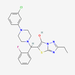 molecular formula C23H23ClFN5OS B2572691 5-((4-(3-氯苯基)哌嗪-1-基)(2-氟苯基)甲基)-2-乙基噻唑并[3,2-b][1,2,4]三唑-6-醇 CAS No. 887219-87-6