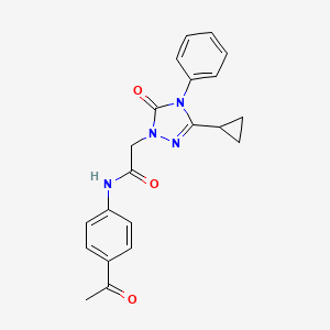 molecular formula C21H20N4O3 B2572696 N-(4-acetylphenyl)-2-(3-cyclopropyl-5-oxo-4-phenyl-4,5-dihydro-1H-1,2,4-triazol-1-yl)acetamide CAS No. 1396882-62-4