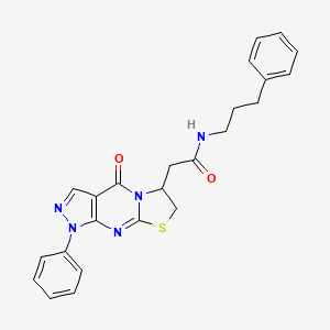 2-(4-oxo-1-phenyl-1,4,6,7-tetrahydropyrazolo[3,4-d]thiazolo[3,2-a]pyrimidin-6-yl)-N-(3-phenylpropyl)acetamide