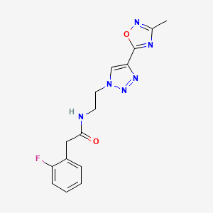 molecular formula C15H15FN6O2 B2572703 2-(2-fluorophenyl)-N-(2-(4-(3-methyl-1,2,4-oxadiazol-5-yl)-1H-1,2,3-triazol-1-yl)ethyl)acetamide CAS No. 2034393-35-4