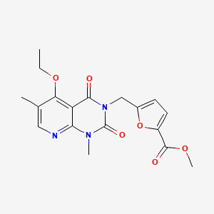 molecular formula C18H19N3O6 B2572704 methyl 5-((5-ethoxy-1,6-dimethyl-2,4-dioxo-1,2-dihydropyrido[2,3-d]pyrimidin-3(4H)-yl)methyl)furan-2-carboxylate CAS No. 921468-99-7