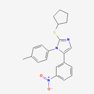 molecular formula C21H21N3O2S B2572712 2-(环戊基硫基)-5-(3-硝基苯基)-1-(对甲苯基)-1H-咪唑 CAS No. 1235164-79-0
