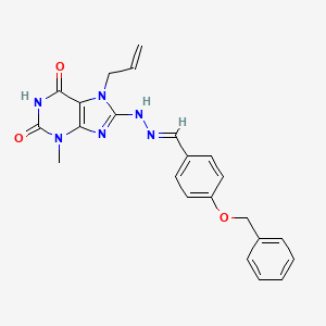 molecular formula C23H22N6O3 B2572728 8-{(2E)-2-[4-(苄氧基)苄叉亚胺基]-肼基}-6-羟基-3-甲基-7-(丙-2-烯-1-基)-3,7-二氢-2H-嘌呤-2-酮 CAS No. 674329-42-1