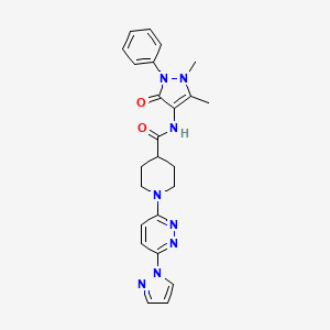 molecular formula C24H26N8O2 B2572742 1-(6-(1H-pyrazol-1-yl)pyridazin-3-yl)-N-(1,5-dimethyl-3-oxo-2-phenyl-2,3-dihydro-1H-pyrazol-4-yl)piperidine-4-carboxamide CAS No. 1286703-65-8